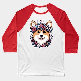 Flower Corgi Baseball T-Shirt